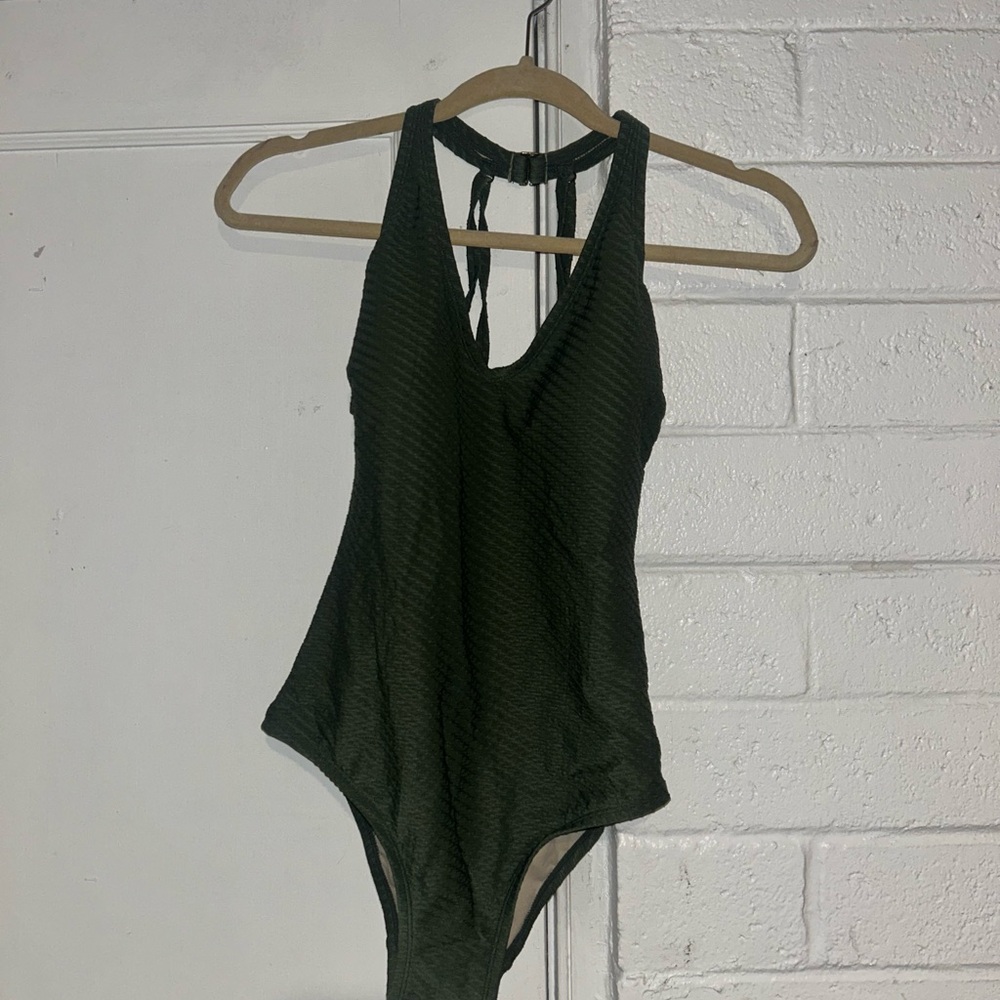 Kona Sol Green One Piece Swimsuit with Plunging V-Neckline